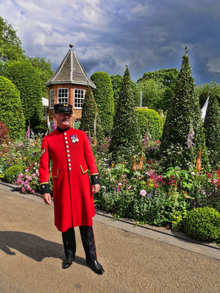 A Chelsea Pensioner at Chelsea Flower Show, London