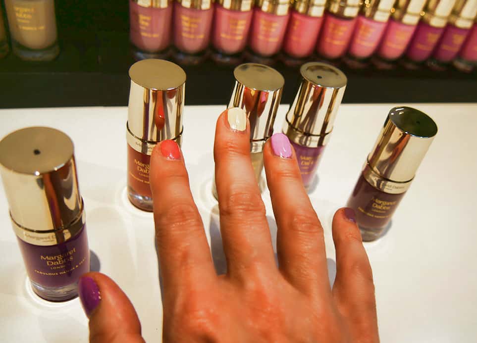 Trying out nail colours at Margaret Dabbs in Notting Hill