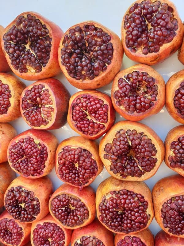 Fresh pomegranates at a food market