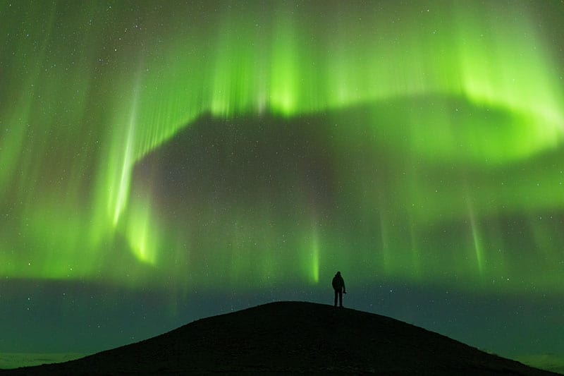 Aurora borealis in Jokulsarlon, Iceland