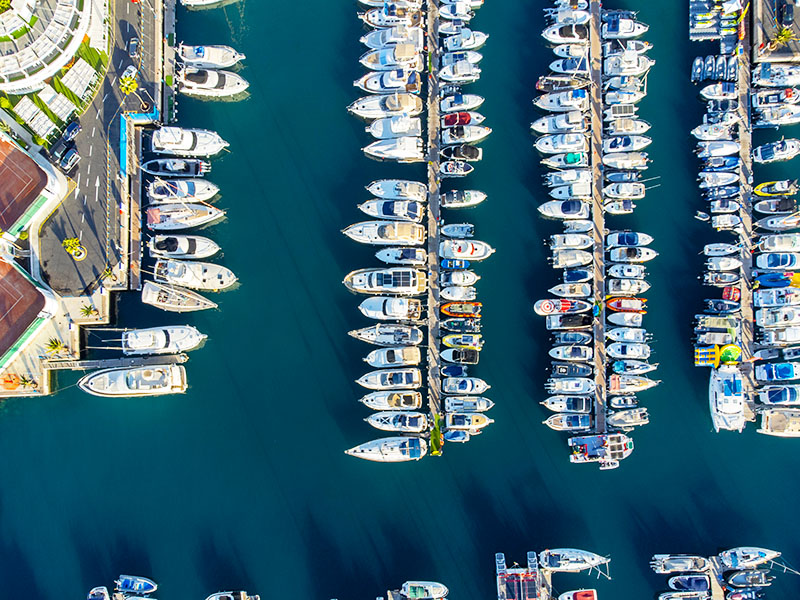 Aerial view of Puerto Colon marina, Costa Adeje