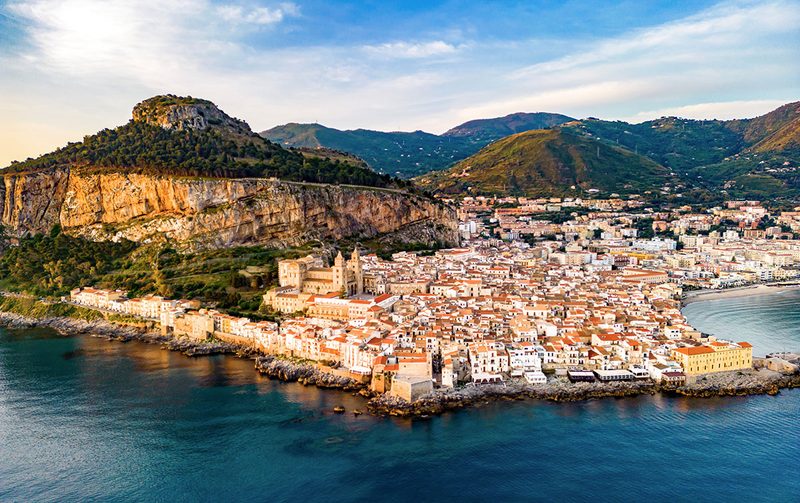 Aerial view of Cefalu on the Tyrrhenian coast of Sicily
