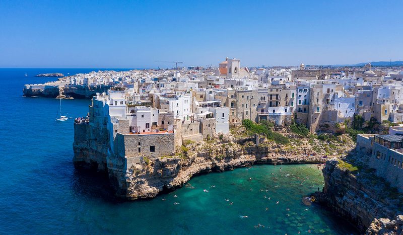 Polignano a Mare is a cliffside town in Italy