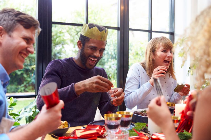 Christmas lunch with crackers