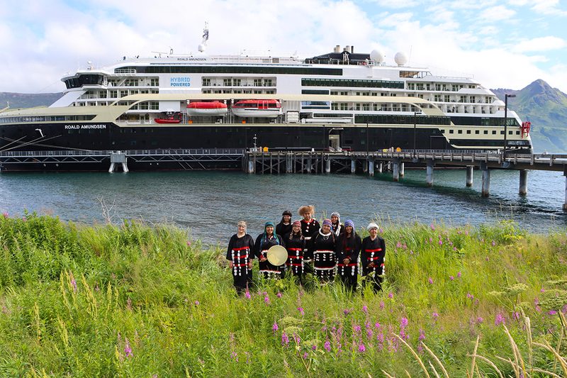 HX - Alutiq dancers welcome MS Roald Amundsen in Alaska