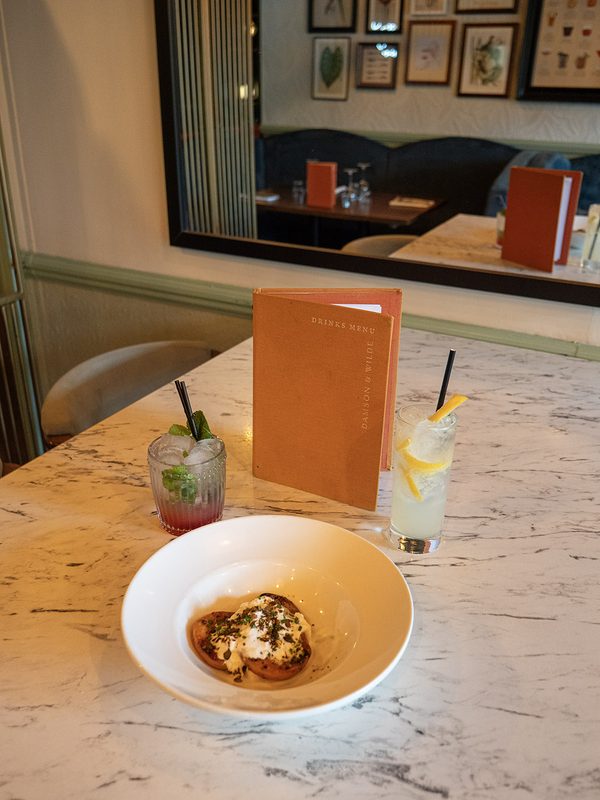 Burrata and peach starter at Damson & Wilde