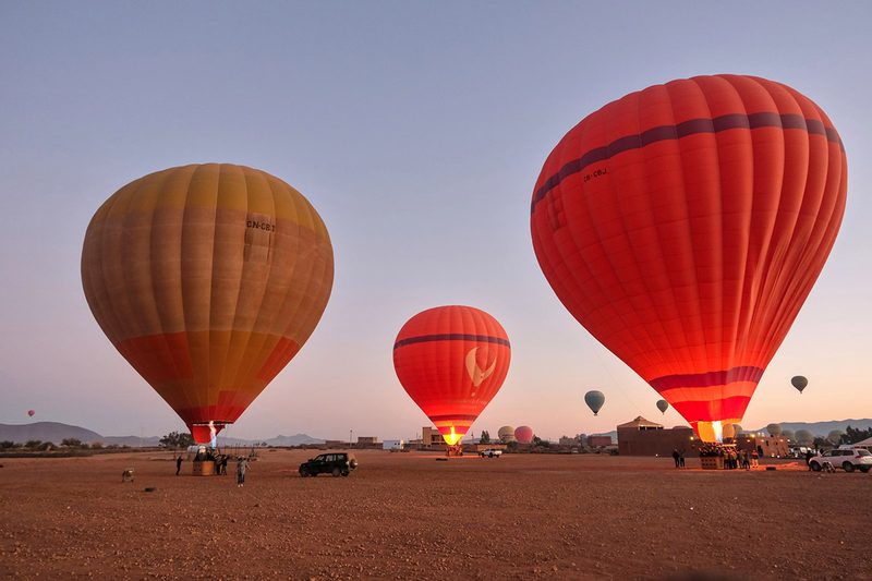 Hot air balloons in the desert near Marrakech
